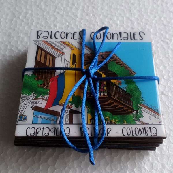Juego de Portavasos / Posavasos COLOMBIA en MDF x 4 - Imagen 4