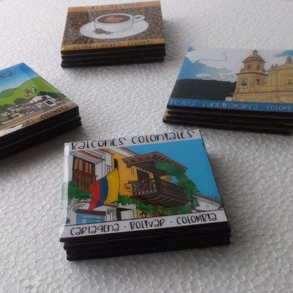 Juego de Portavasos / Posavasos COLOMBIA en MDF x 4 - Imagen 6