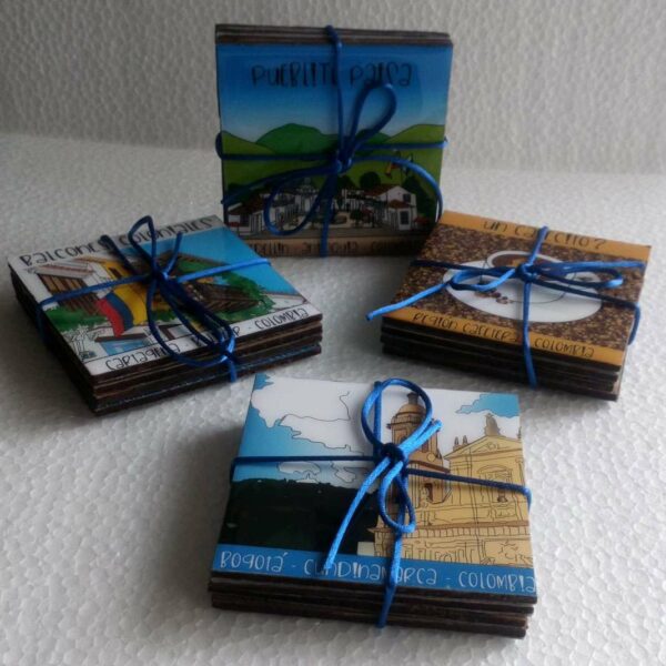 Juego de Portavasos / Posavasos COLOMBIA en MDF x 4 - Imagen 7