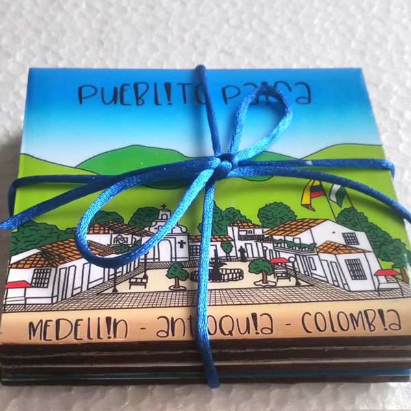 Juego de Portavasos / Posavasos COLOMBIA en MDF x 4 - Imagen 3
